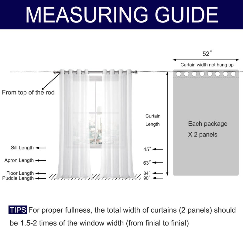 DWCN White Sheer Curtains, Linen Look Semi Transparent Voile Grommet Top Solid Lightweight & Airy Gauzy Short Curtains & Drapes for Living Dining Room Drapes W52 x L45 Inch Long, Set of 2 Panels - Image 3